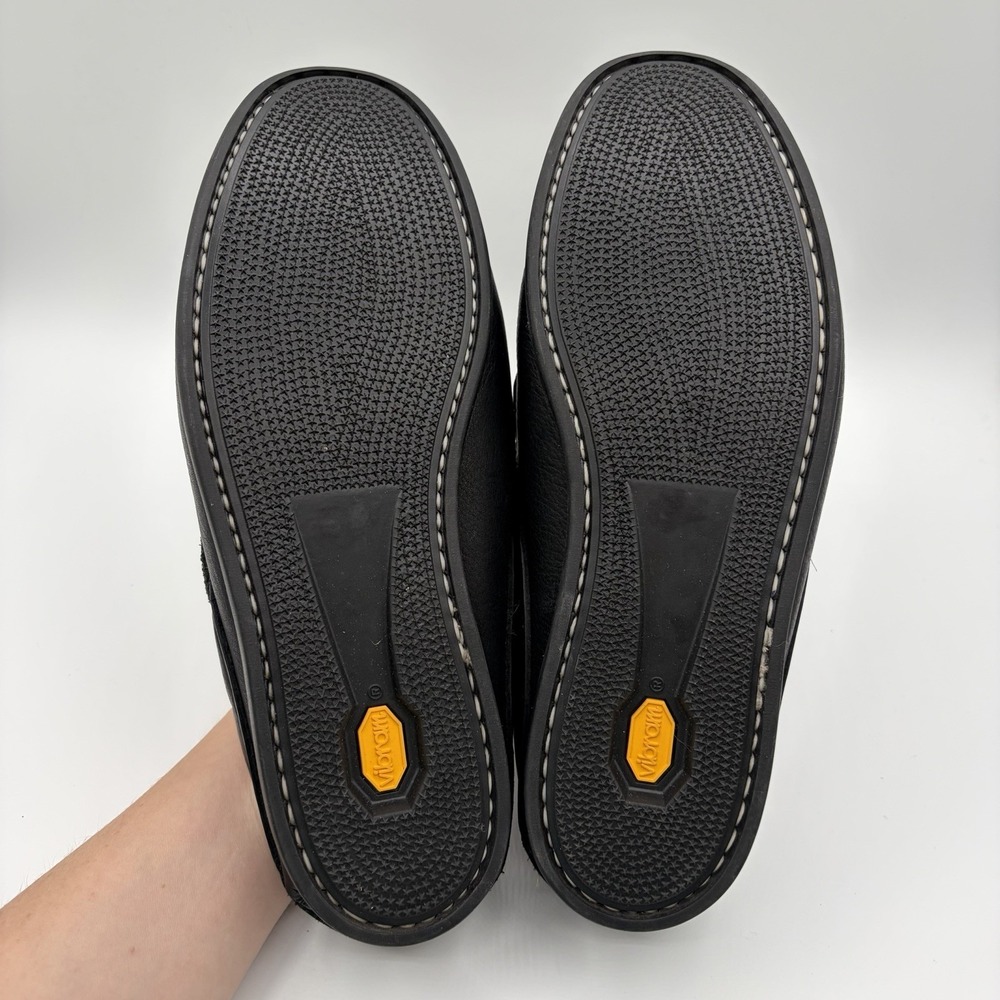 Easy Moc Mens Handmade In USA Black Leather Vibram Slip On Boat Shoe Sandal 10.5 - Picture 7 of 8